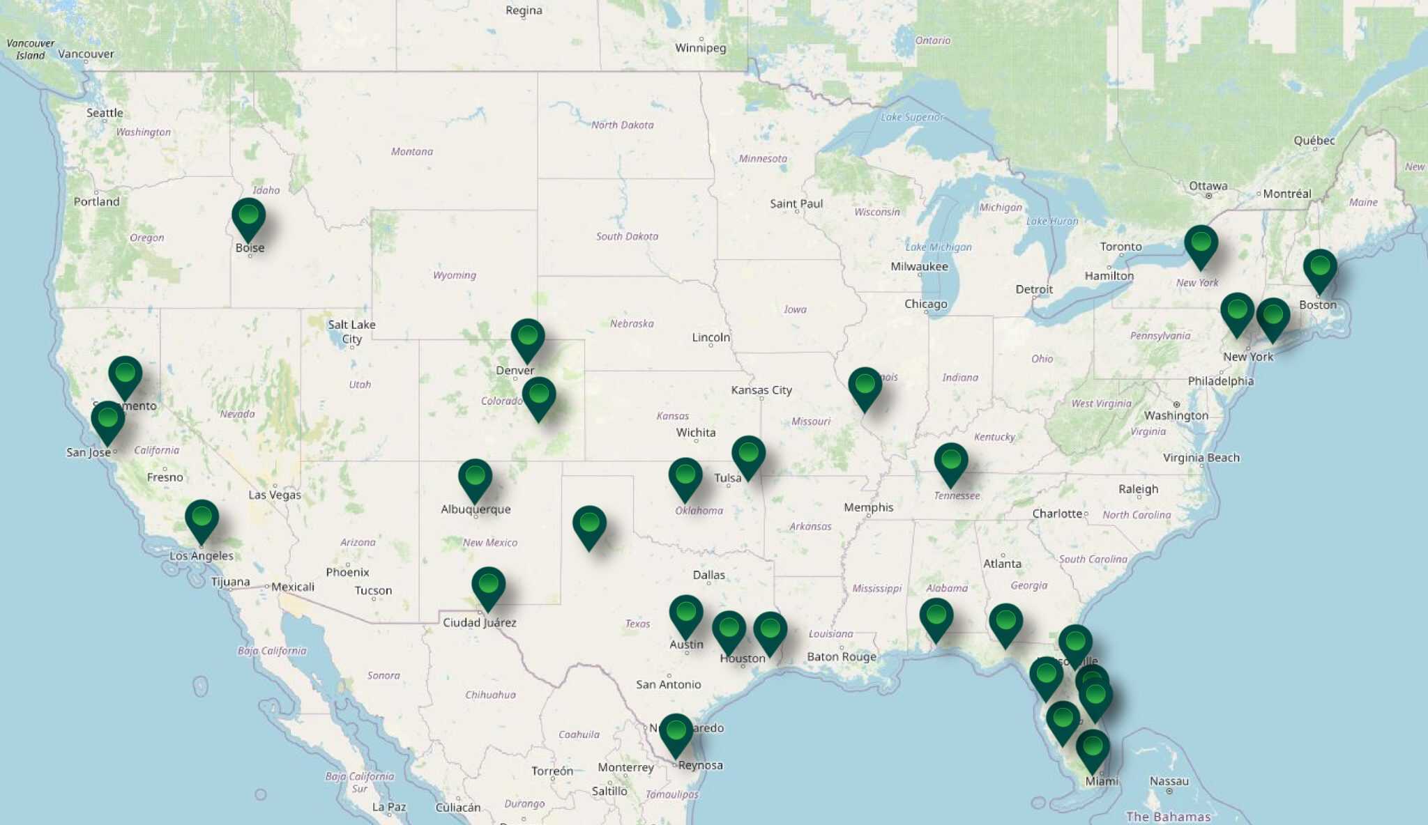 Map of U.S. distribution locations